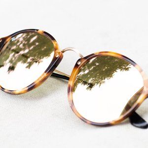 Ray Ban Round Fleck Rose Gold Mirrored Sunglasses - 49/21